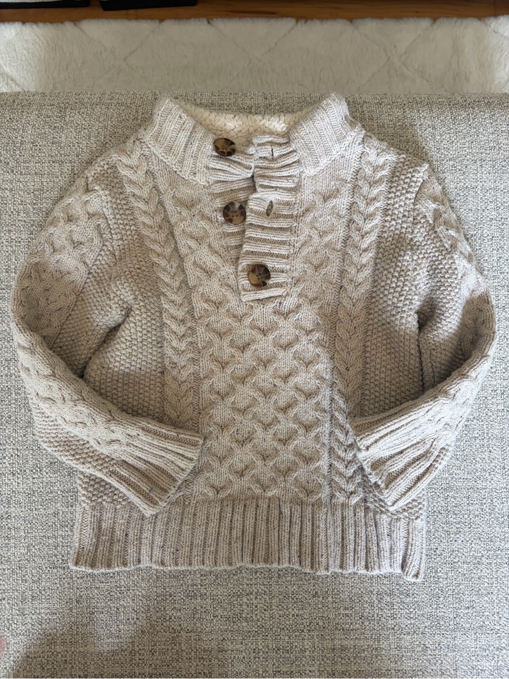 Little Boys 3T Cable Knit Button-Neck Sweater - Cream